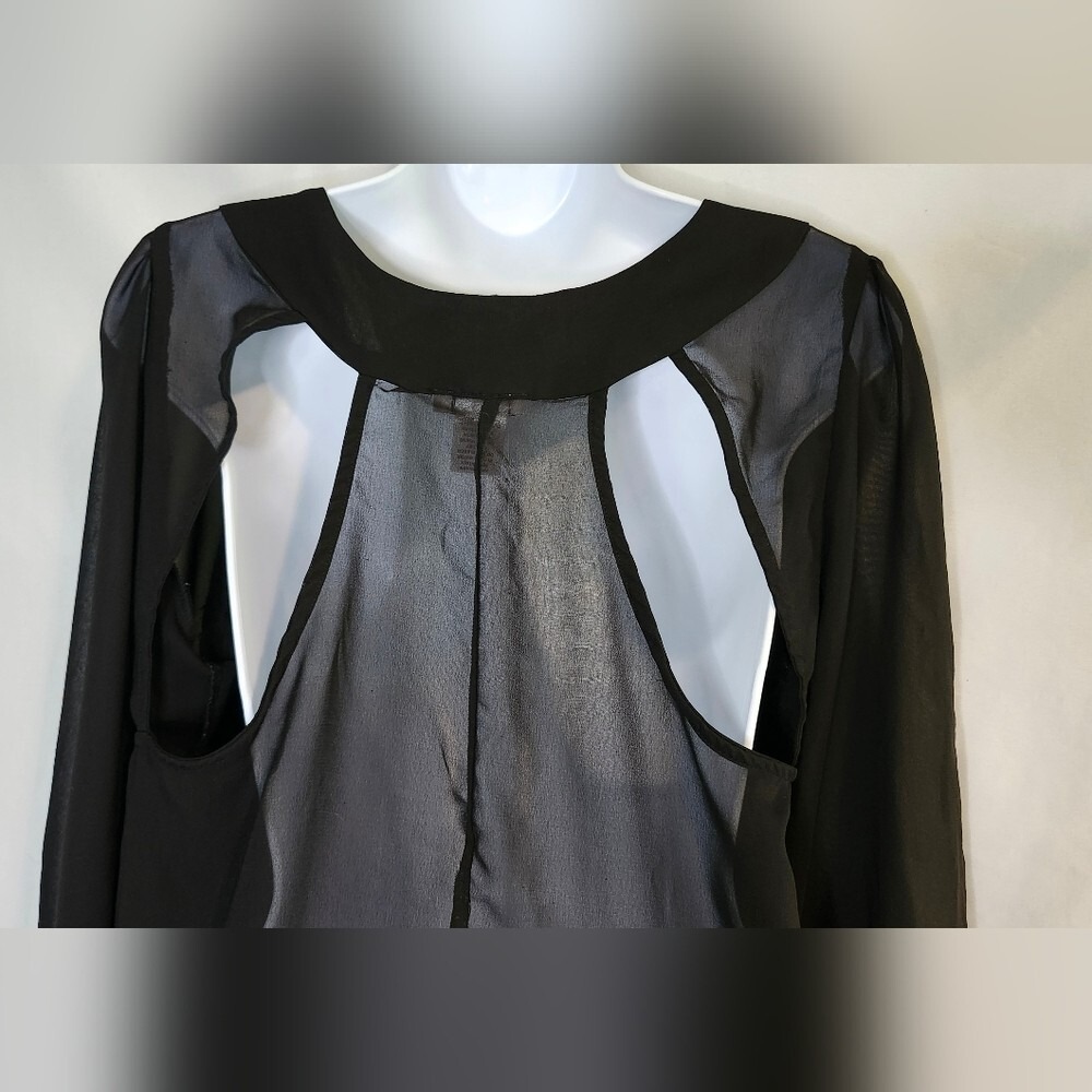 Black Sheer Chiffon Cutout Top Womens Large Witchy Going Out Whimsigoth Rave - Picture 5 of 8